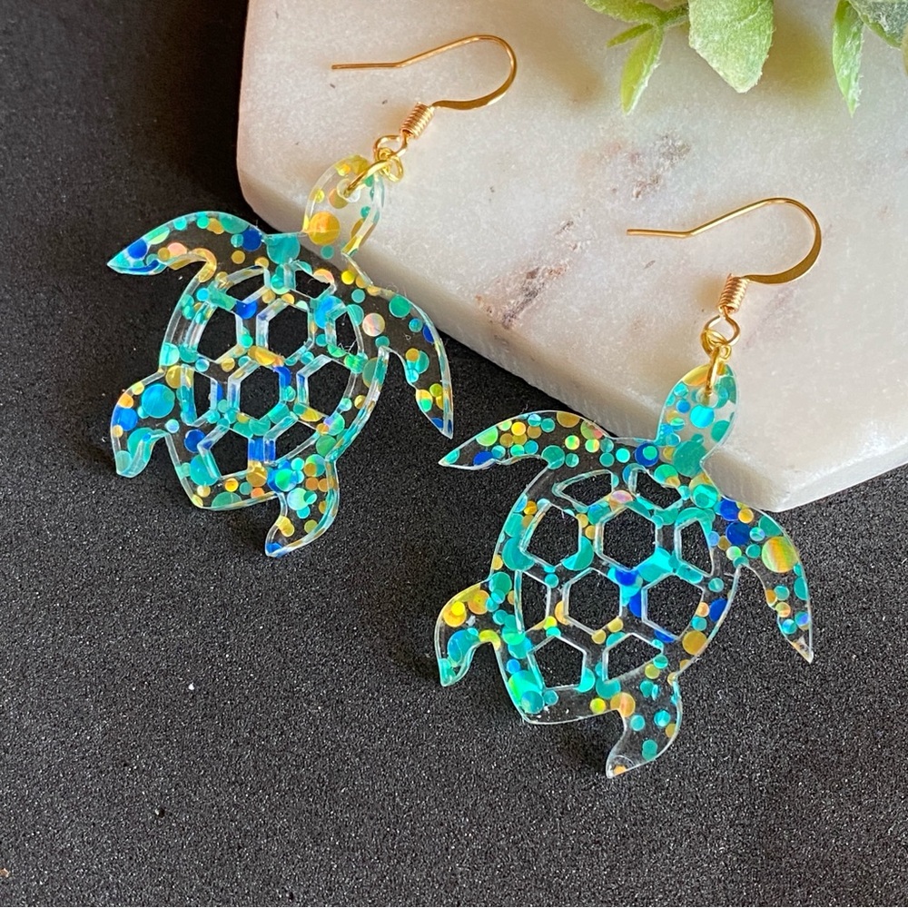 Turtle Earrings Glitter dangle earrings